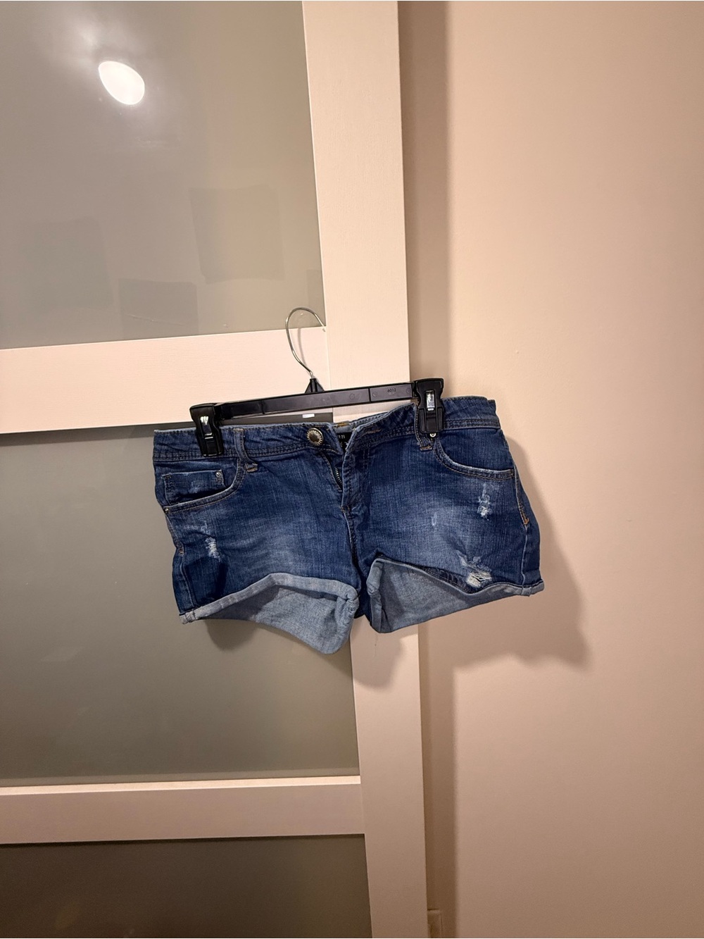 Forever 21 Distressed Dark Blue Rolled Hem Jean Shorts